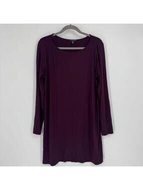 Eileen Fisher Dress large L burgundy maroon jersey stretch mini workwear office